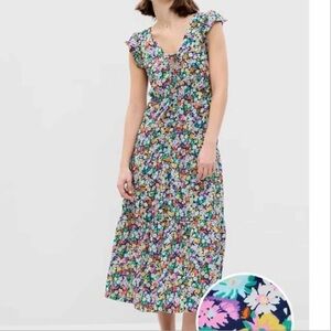 Gap‎ Flutter Sleeve Maxi Tiered Dress Large Floral Spring Easter Summer Teacher